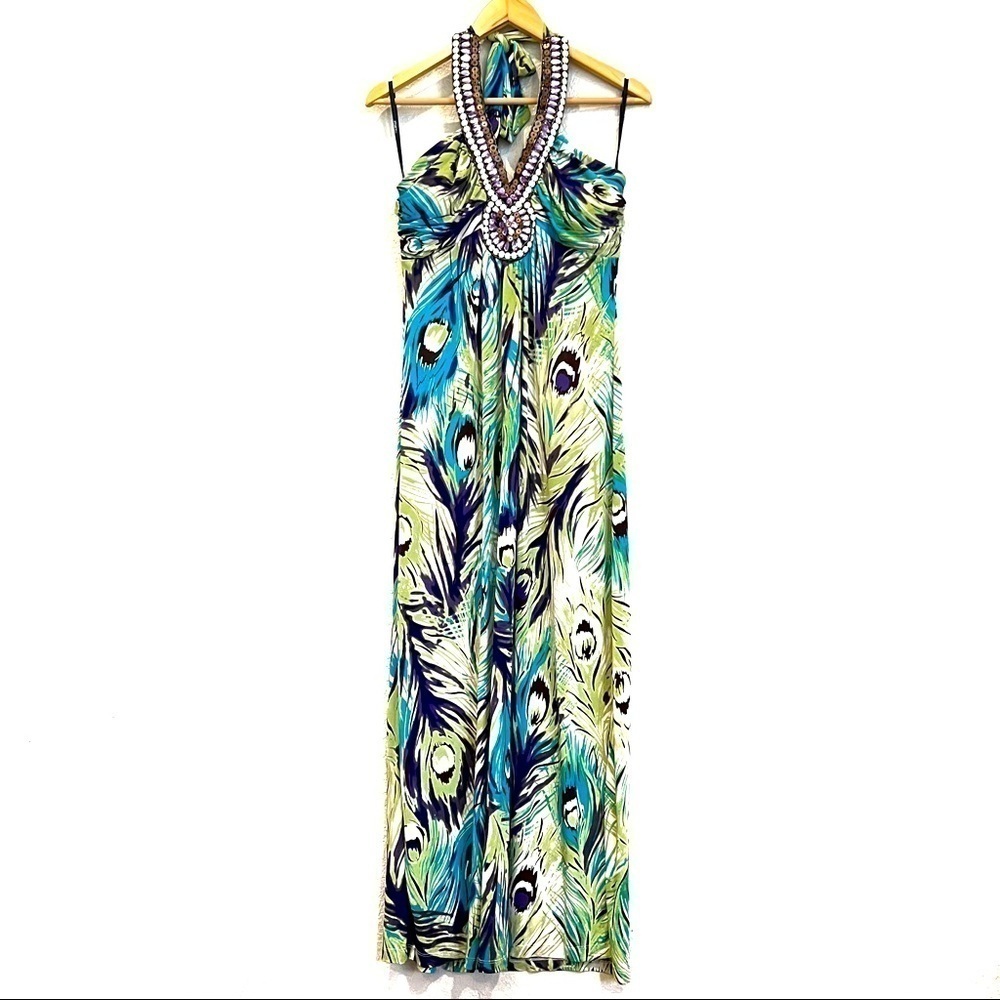UltraPink Halter Maxi Dress, Rhinestone/ Sequin Detail, sz. Large‎